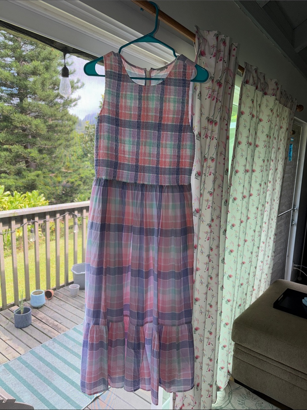 J Crew Factory Tiered Plaid Smocked Midi Dress Sz M